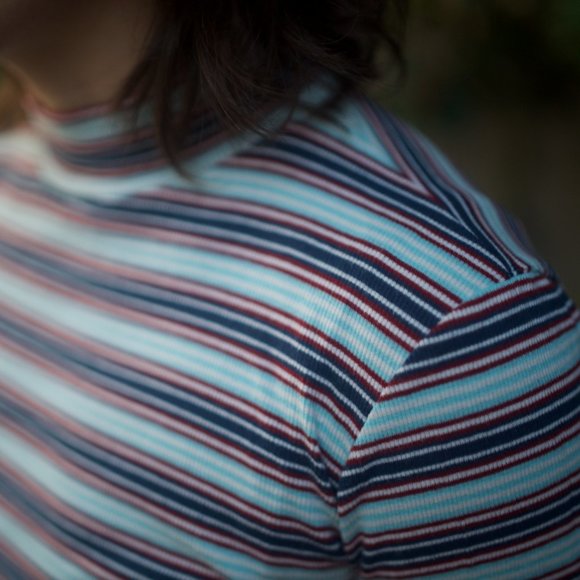 Zara Striped Ribbed Mockneck T Shirt - M - Picture 5 of 6
